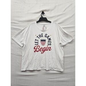 Team USA Womens Olympic Graphic T-Shirt White Cotton Casual Size 2XL